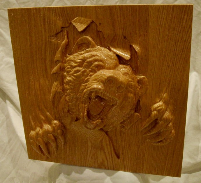 Angry Bear carved in solid Hardwood